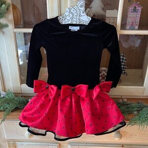 Bonnie Jean Christmas Holiday Dress Red Black Drop Waist Girls Dress Size 5